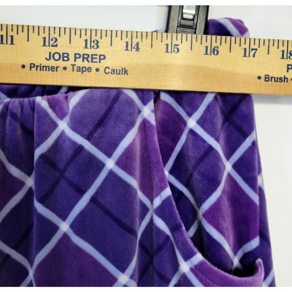 Muk Luks Pajama Set Womens Petite XL Purple Plush Argyle‎ Soft Sleepwear Lounge